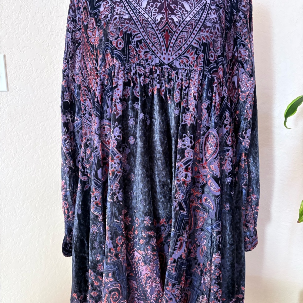 Free People Purple and Pink Paisley Velvet Dress